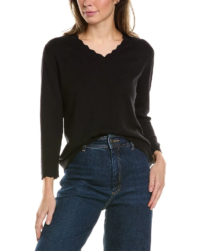 Alashan Cashmere Alaina Scallop Trim Cashmere-Blend Sweater