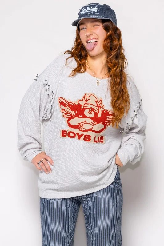 Boys Lie Stitch Me Up Thermal Boyfriend Top