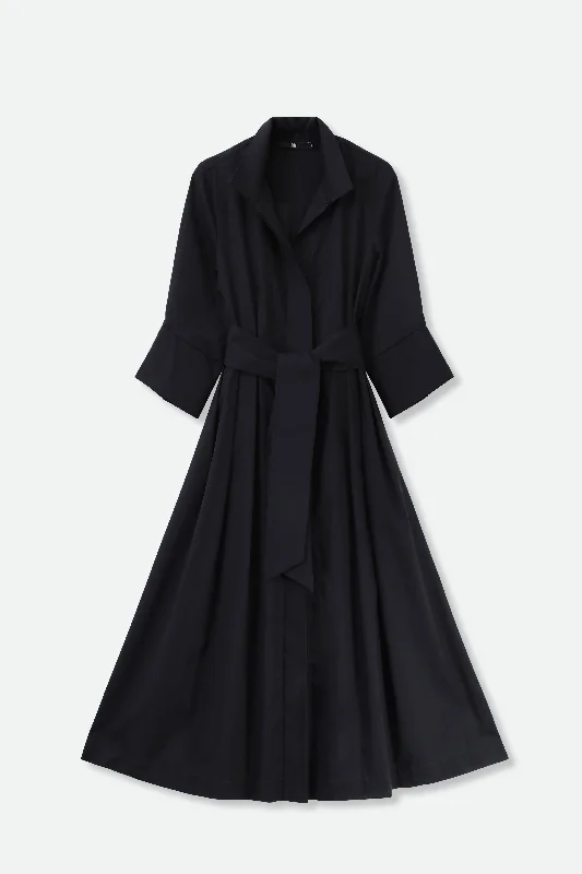 DUNE SLEEVE DRESS IN ITALIAN COTTON VOILE WITH SLIP IN BLACK