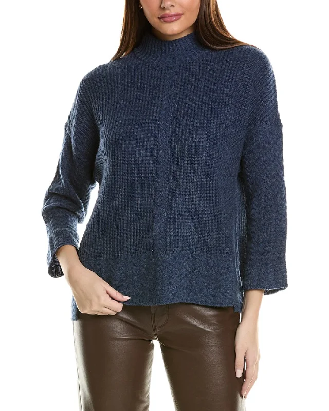 Hannah Rose Shaker Cable Turtleneck Wool & Cashmere-Blend Sweater