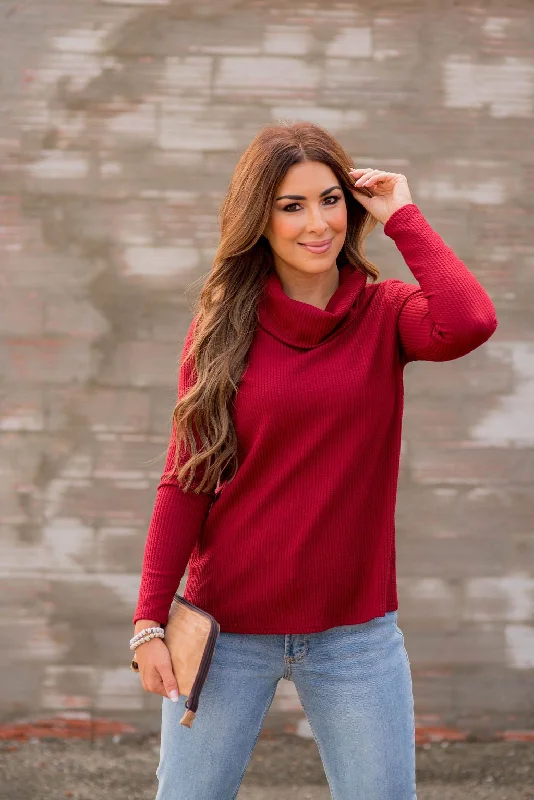 Heavily Ribbed Cowl Neck Tee