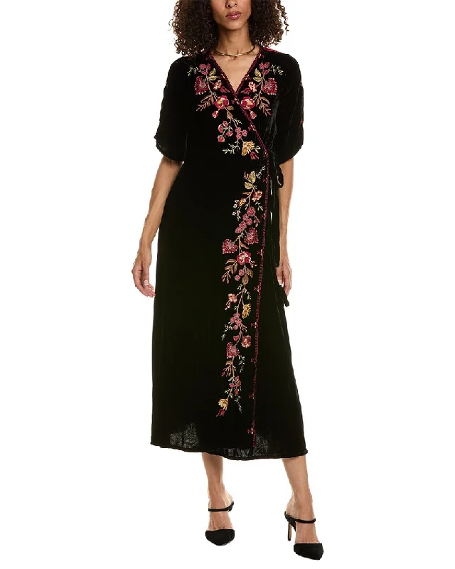 Johnny Was Lilith Velvet Silk-Blend Wrap Dress