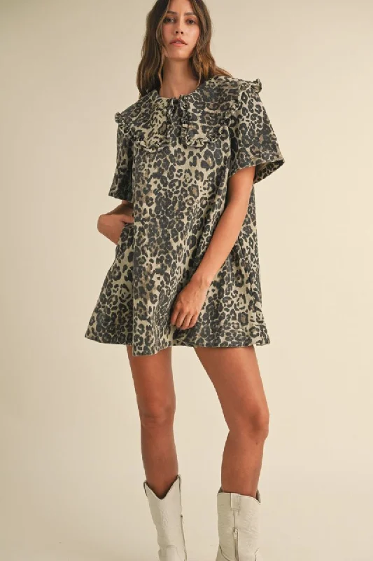 LEOPARD PRINTED COLLARED MINI DRESS