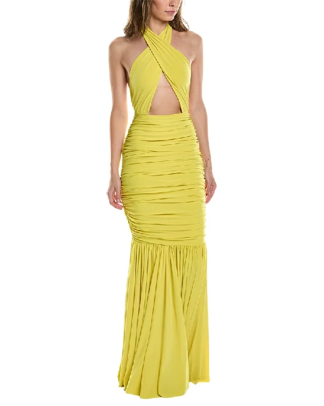 Norma Kamali Cross Halter Fishtail Gown