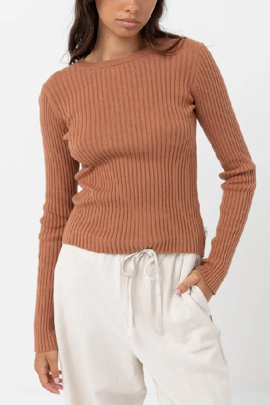 RHYTHM CLASSIC KNIT LONG SLEEVE TOP - CINNAMON