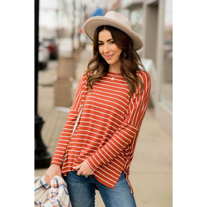 Striped Side Slit Long Tee