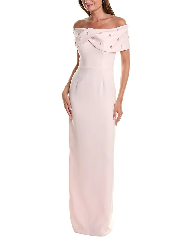 Teri Jon by Rickie Freeman Off-The-Shoulder Column Gown