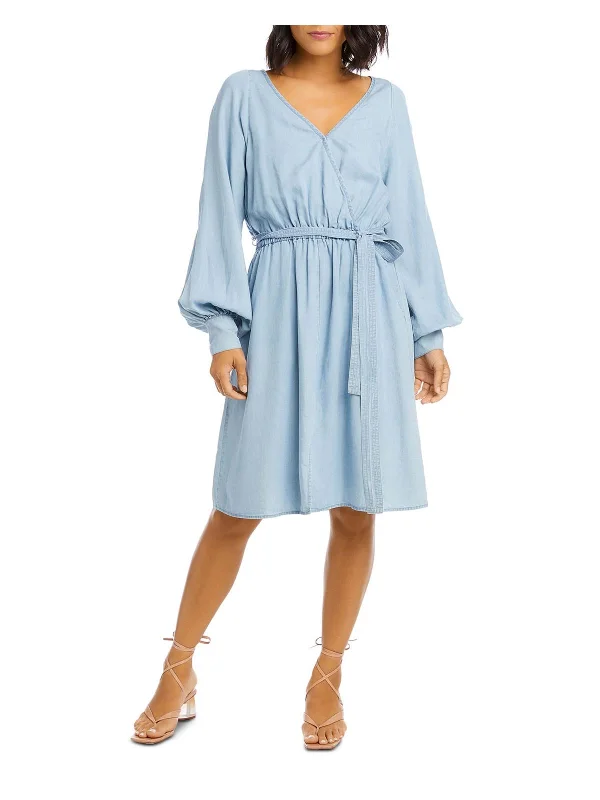 Womens Faux Wrap V Neck Wrap Dress