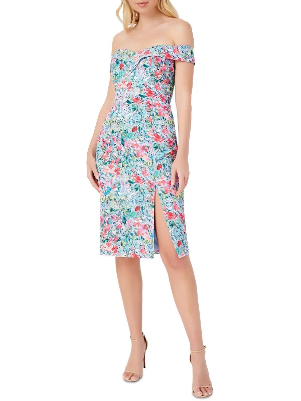 Womens Floral Midi Cocktail and Party Dress