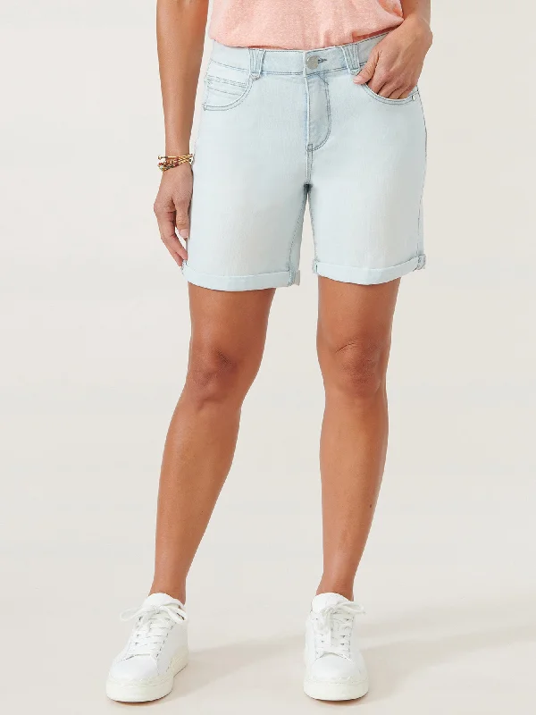 "Ab"solution® High Rise 7" Inseam Powder Blue Denim Shorts