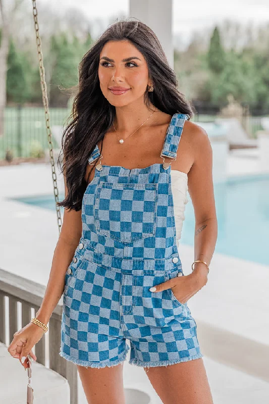 Life On The Square Checkered Denim Overalls