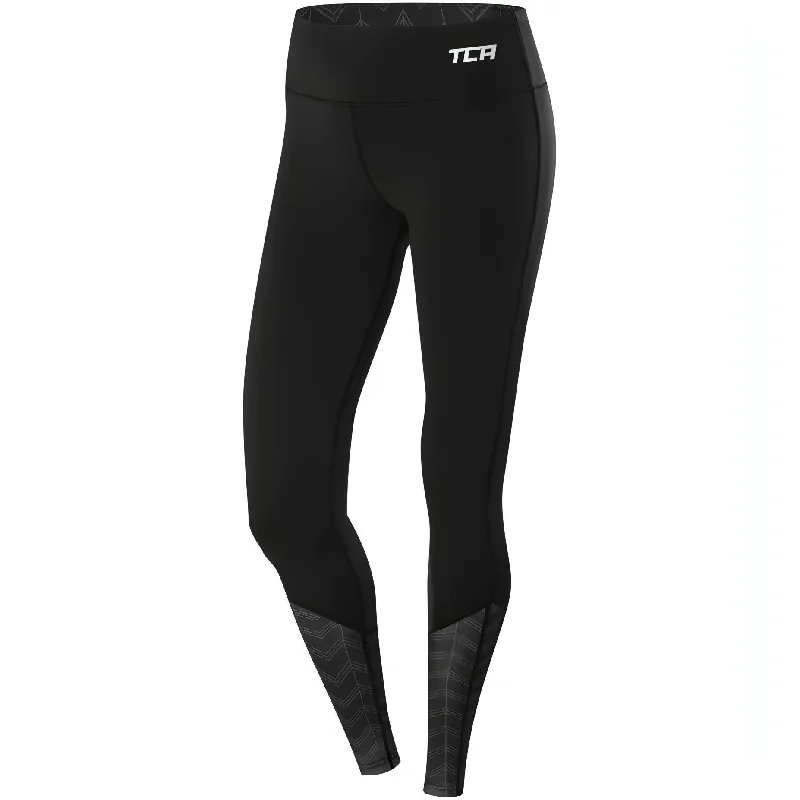 TCA Impulse Printed Womens Long Running Tights - Black