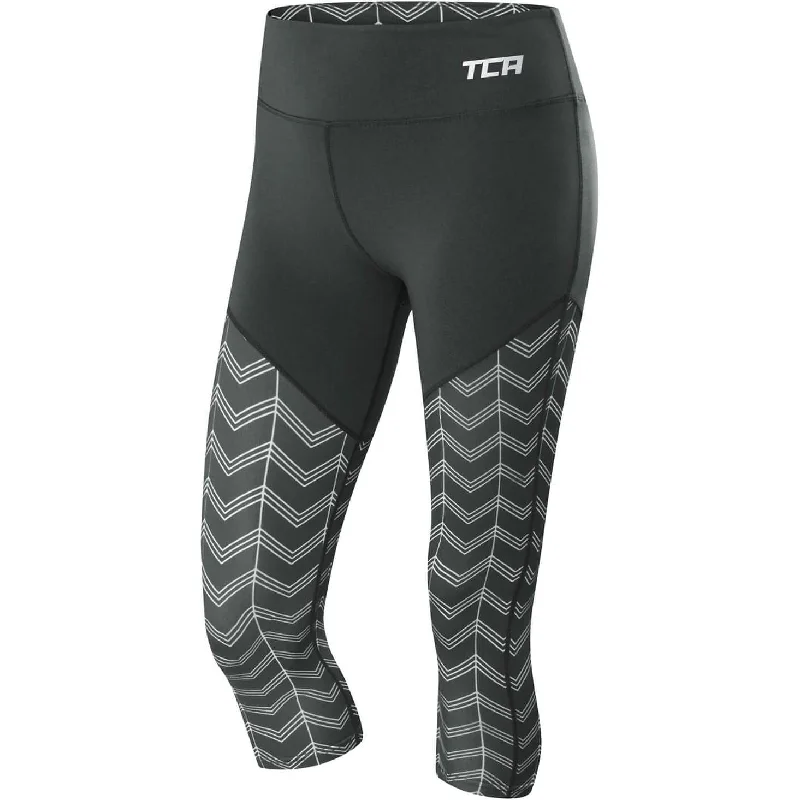 TCA Pro Performance Supreme High Waist Womens 3/4 Capri Running Tights - Grey