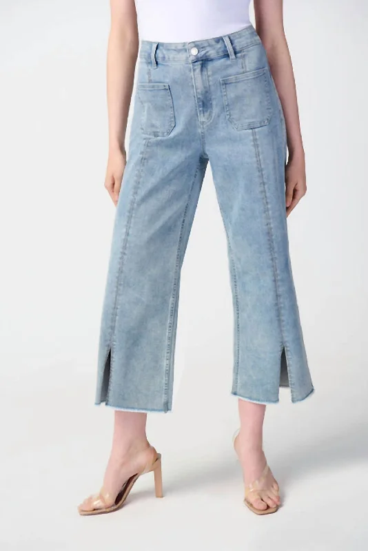 Wide Leg Capri Cut Jeans In Vintage Blue