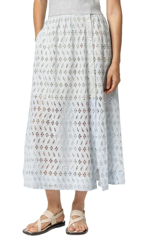 Eyelet Side Button Maxi Skirt In Hyacinth