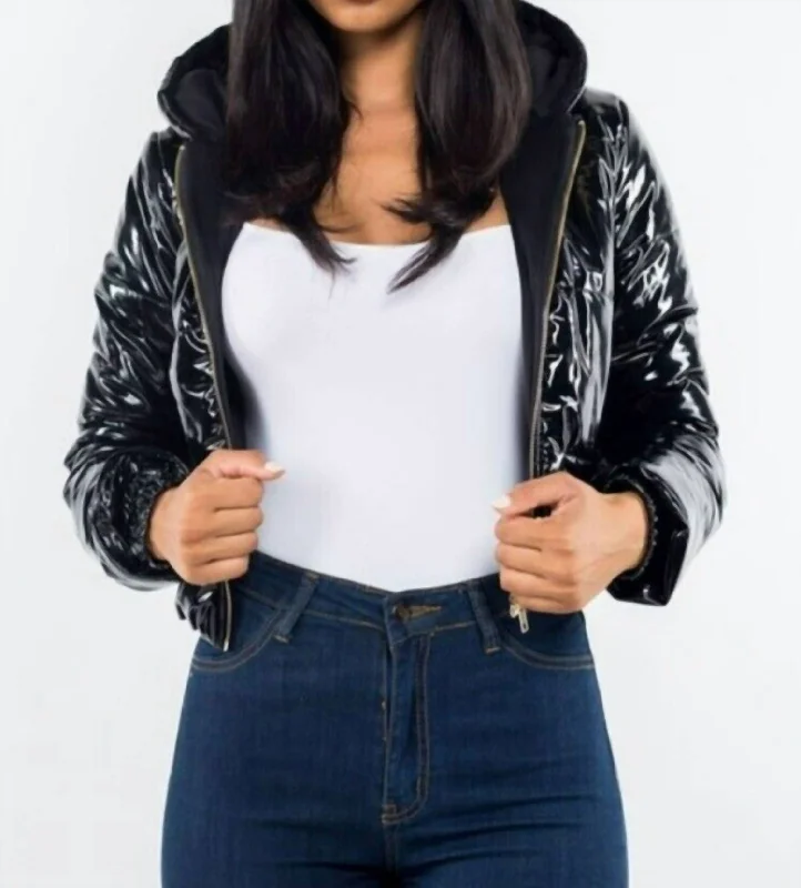 Glossy Crop Jacket In Black