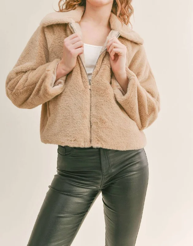 Libby Fur Jacket In Taupe