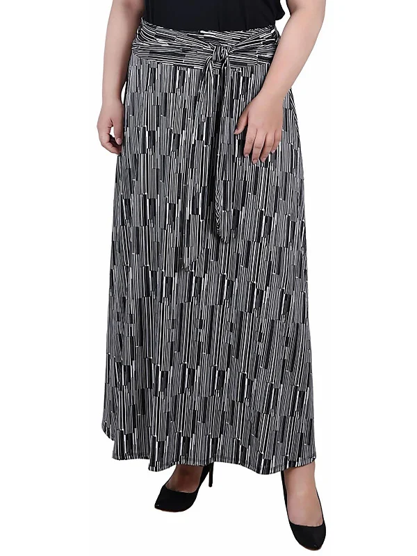 Plus Womens Printed Tie Waist Maxi Skirt