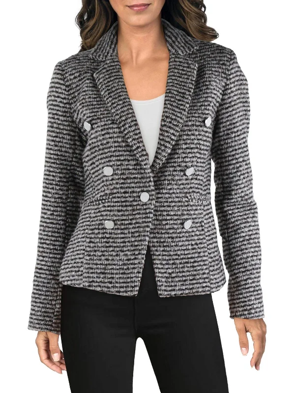 Womens Tweed Notch Collar Double-Breasted Blazer