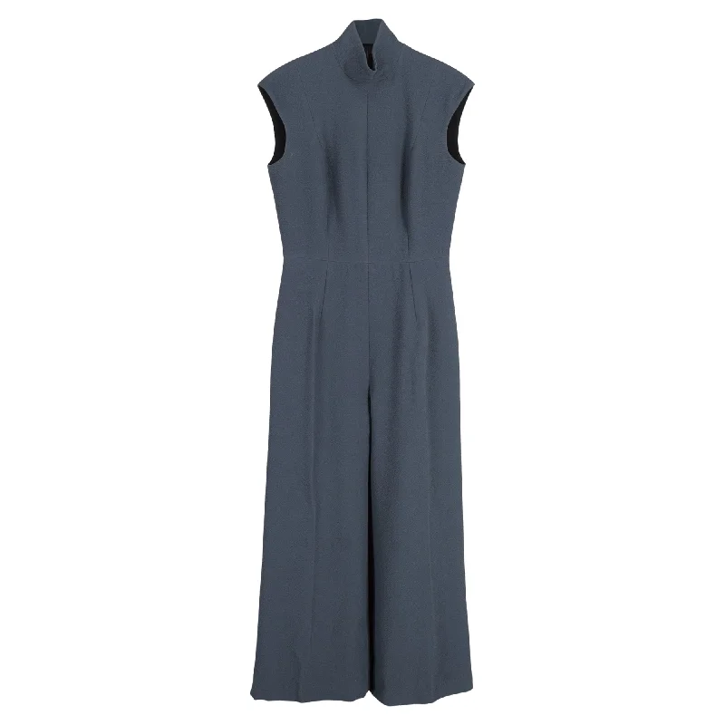 Emilia Wickstead Crepe Turtle-Neck Jumpsuit in Grey Polyester