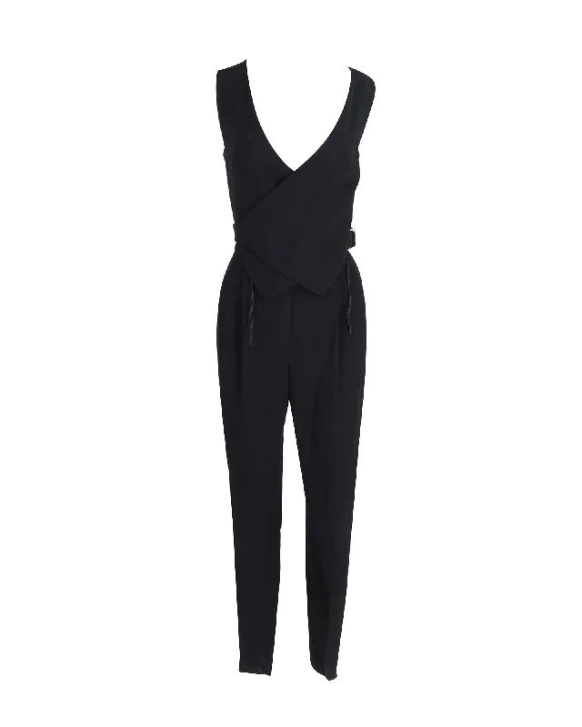 Lanvin Crepe Wrap Waistcoat Bodice Detail Tapered Jumpsuit in Black Viscose