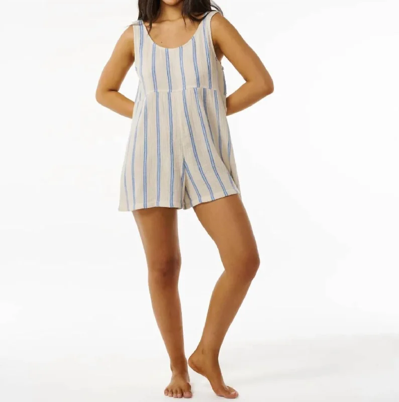 Premium Surf Stripe Romper In 70 Blue