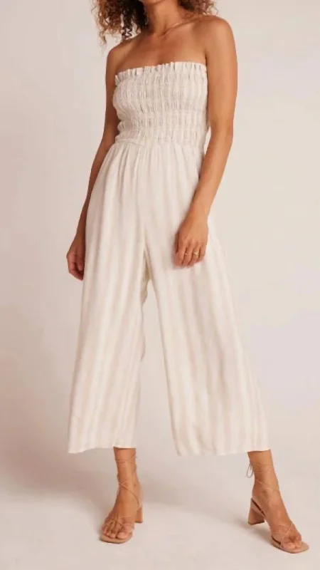 Smocked Strapless Jumpsuit In Playa Sand