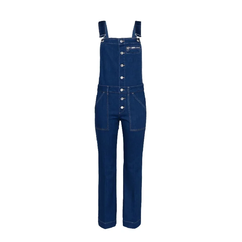 Women Kick Flare Overalls In Blue