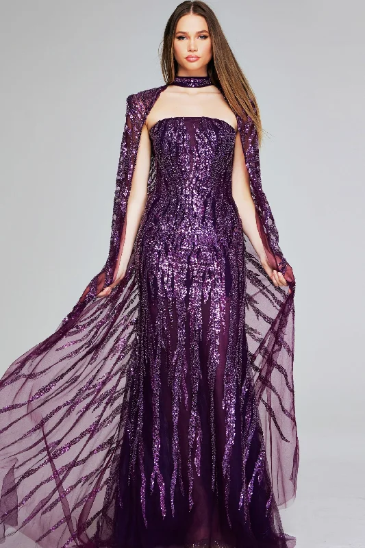 Jovani 39046 Long Mermaid Formal Sequin Cape Dress