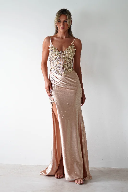 Regina Embellished Bodice Gown | Champagne/Gold