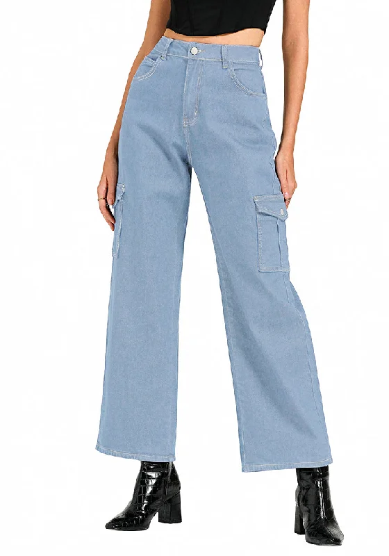 Cool Blue Women's Cargo Denim Relaxed Fit Y2K Wide Leg Pants