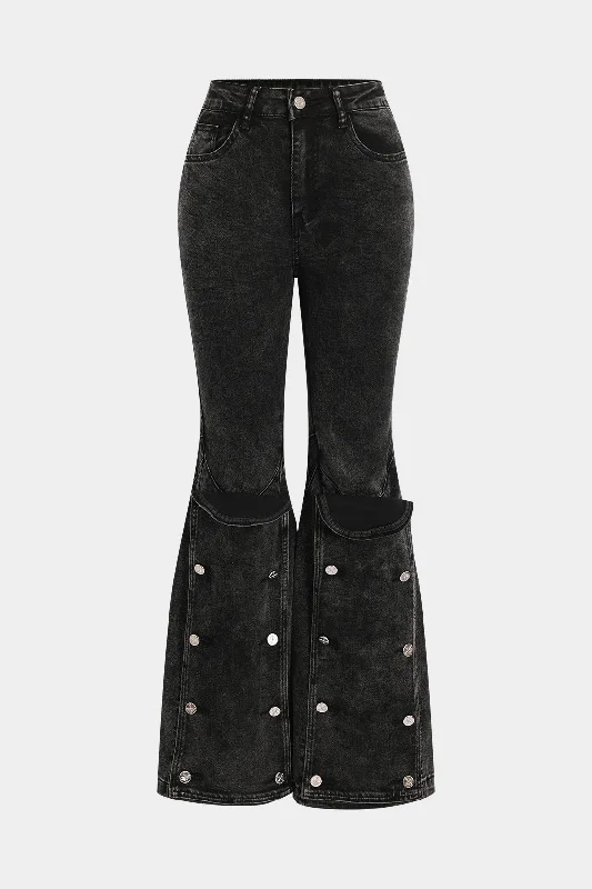 Button Detail Flared Leg Jeans